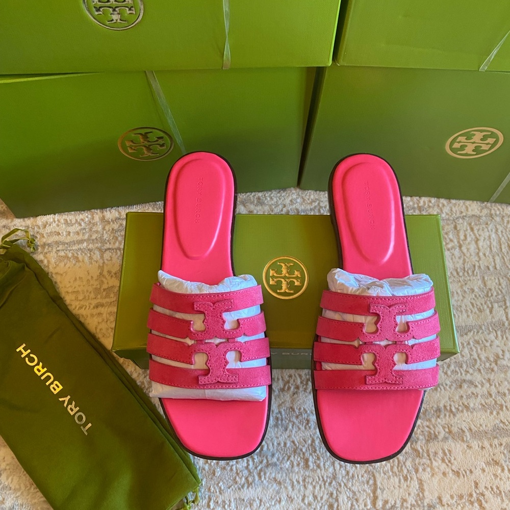Tory Burch Ines Cage Slide Suede Sandals - Picture 3 of 9
